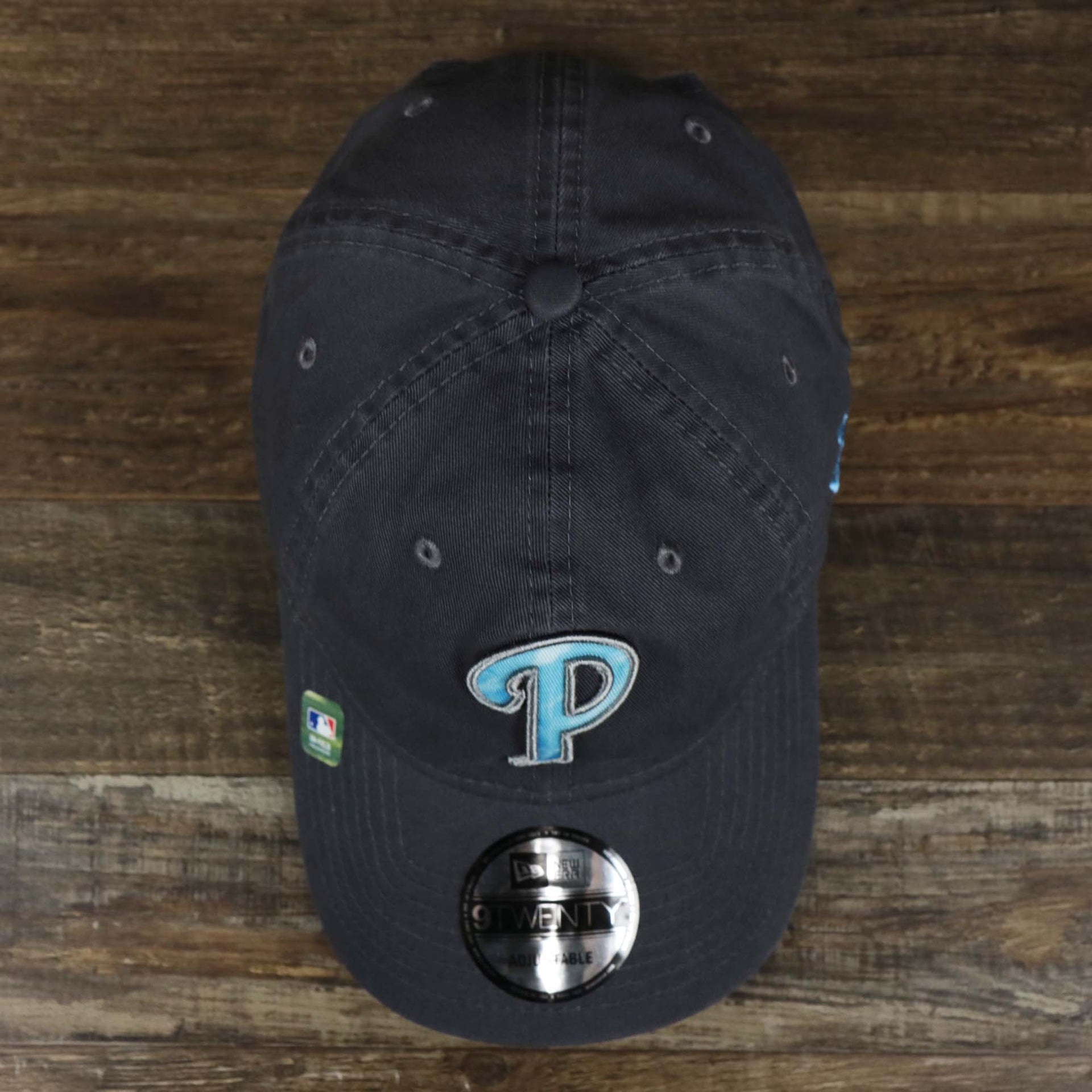 An overhead on the Philadelphia Phillies 2022 Father's Day On-Field 9Twenty Youth Dad Hat | Gray