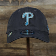 The front of the Philadelphia Phillies 2022 Father's Day On-Field 9Twenty Youth Dad Hat | Gray
