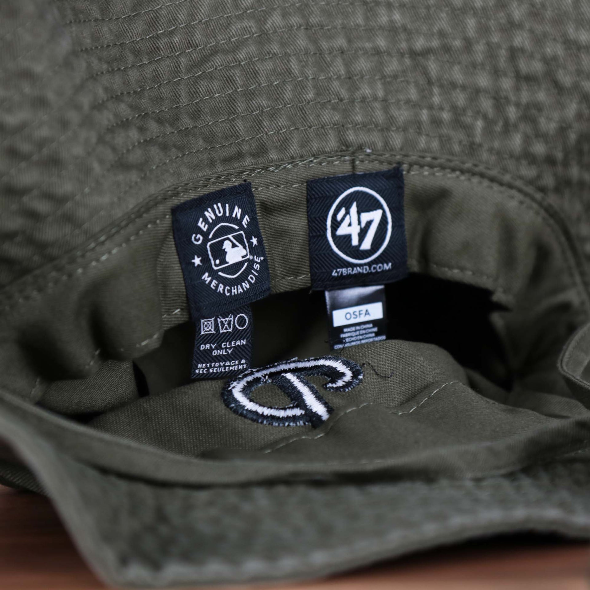 The tags on the Philadelphia Phillies Bucket Hat | 47 Brand, Sandalwood