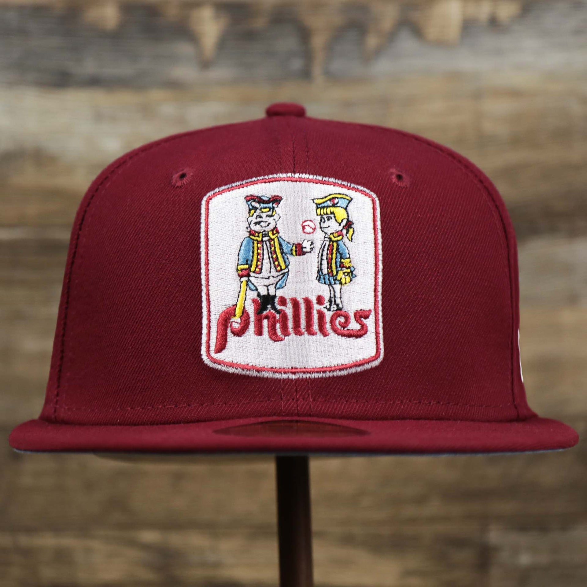 The front of the Philadelphia Quakers Cooperstown 1980 World Series Retro Philadelphia Phillies 59Fifty Fitted Cap | New Era Cardinal