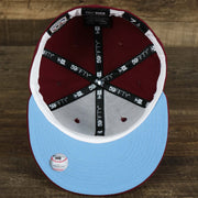 The underside of the Philadelphia Quakers Cooperstown 1980 World Series Retro Philadelphia Phillies 59Fifty Fitted Cap | New Era Cardinal