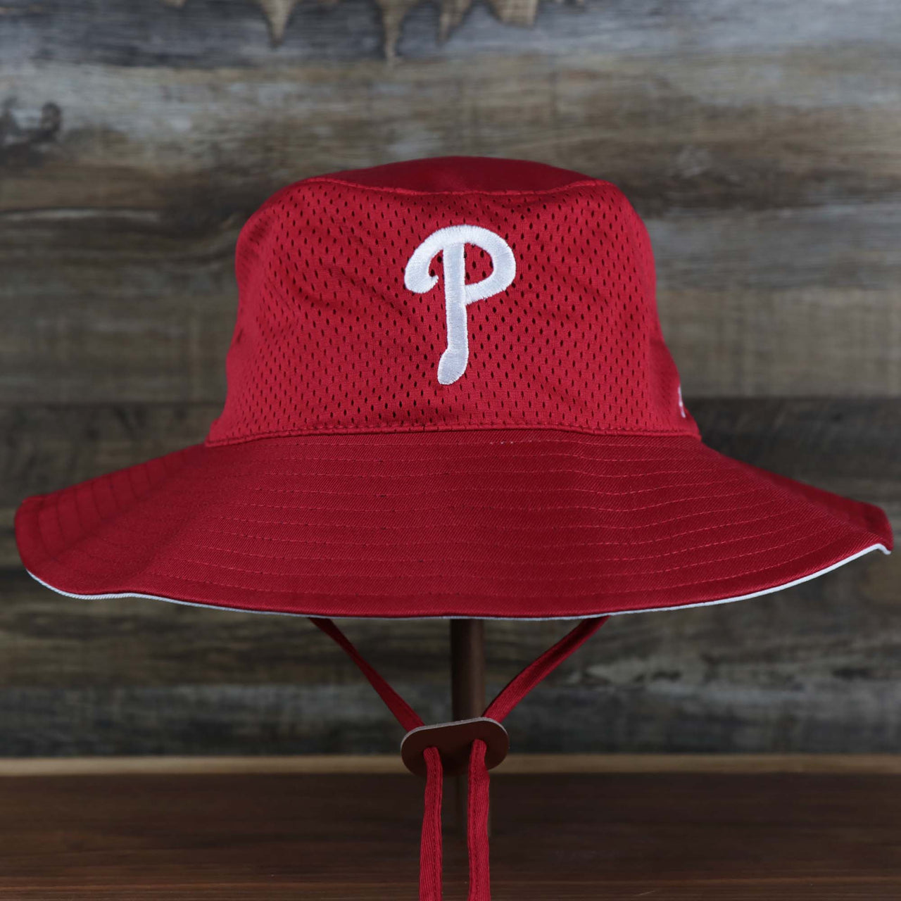 The front of the Philadelphia Phillies Panama Pail Fightin Phils Bucket Hat | 47 Brand, Red