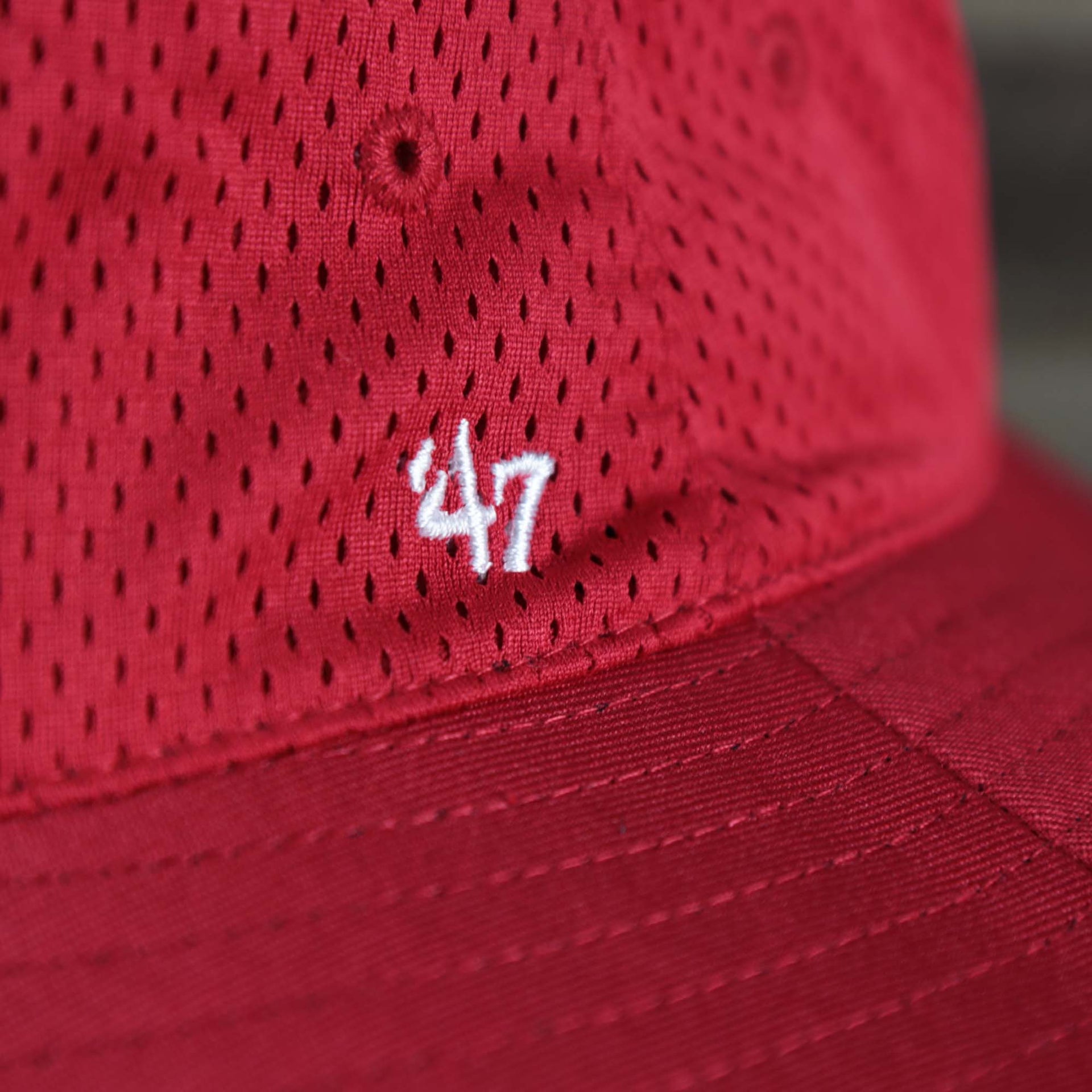 The 47 Brand logo on the Philadelphia Phillies Panama Pail Fightin Phils Bucket Hat | 47 Brand, Red