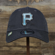 The front of the Pittsburgh Pirates 2022 Father's Day On-Field 9Twenty Dad Hat | Gray