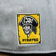 The Pirates Side Patch on the Cooperstown Pittsburgh Pirates Wordmark Green Bottom 1980s Logo Pirates Side Patch Dad Hat | Gray Dad Hat
