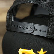 The Black Adjustable Strap on the Pittsburgh Pirates Metallic All Star Game MLB 2022 Side Patch 9Fifty Mesh Snapback | ASG 2022 Black Trucker Hat