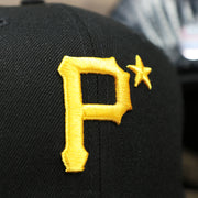The Pirates Logo on the Pittsburgh Pirates Metallic All Star Game MLB 2022 Side Patch 9Fifty Mesh Snapback | ASG 2022 Black Trucker Hat