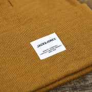 The Jack and Jones Tag on the Jack And Jones Rubber Orange High Cuff Knit Beanie | Dark Orange Knit Beanie