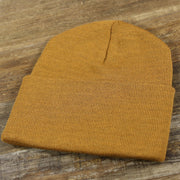 The backside of the Jack And Jones Rubber Orange High Cuff Knit Beanie | Dark Orange Knit Beanie