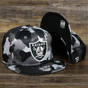 The Los Angeles Raiders NFL OnField Summer Training 2022 Camo 9Fifty Snapback | Black Camo 9Fifty