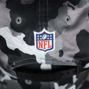 The NFL Logo Patch on the back of the Los Angeles Raiders NFL OnField Summer Training 2022 Camo 9Fifty Snapback | Black Camo 9Fifty