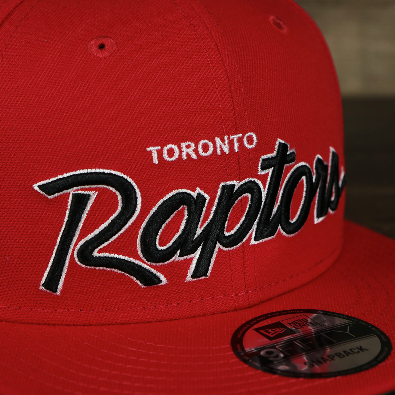 Toronto Raptors NBA Script Up Side Patch 9Fifty Snapback with Gray Undervisor | Red OSFM
