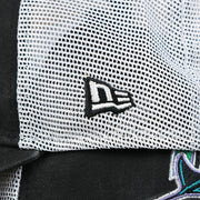 The New Era Logo on the Cooperstown Tampa Bay Rays 1998s Logo Worn Colorway Mesh Back 9Forty Dad Hat | Black 9Forty Hat