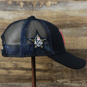 The wearer's right on the Boston Red Sox Metallic All Star Game MLB 2022 Side Patch 9Forty Mesh Trucker | ASG 2022 Navy Blue Trucker Hat