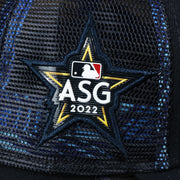 The ASG 2022 Side Patch on the Boston Red Sox Metallic All Star Game MLB 2022 Side Patch 9Forty Mesh Trucker | ASG 2022 Navy Blue Trucker Hat
