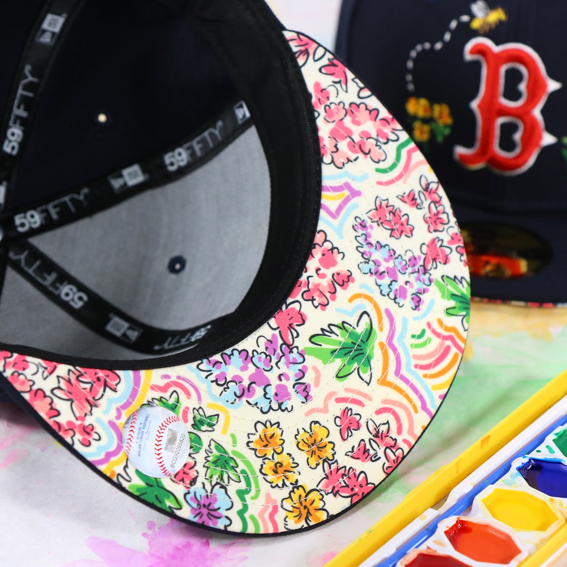 Boston Red Sox Floral Print Undervisor Spring Embroidery 59Fifty Fitted Cap | Navy Blue 59Fifty Cap