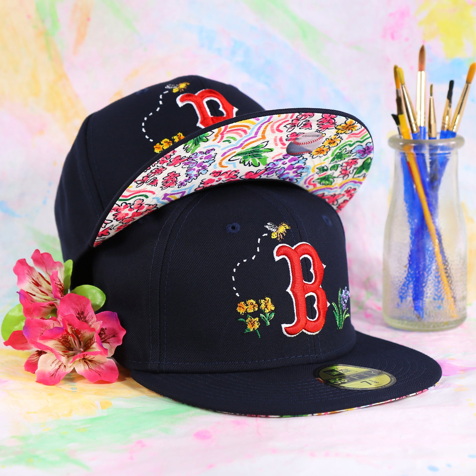 Boston Red Sox Floral Print Undervisor Spring Embroidery 59Fifty Fitted Cap | Navy Blue 59Fifty Cap