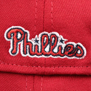 The Phillies Wordmark on the Philadelphia Phillies 2022 4th of July Stars And Stripes 39Thirty | New Era Navy OSFM
