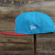 The wearer's left on the Miami Marlins MLB City Connect 2021 On-Field Side Patch 59Fifty Fitted | Blue