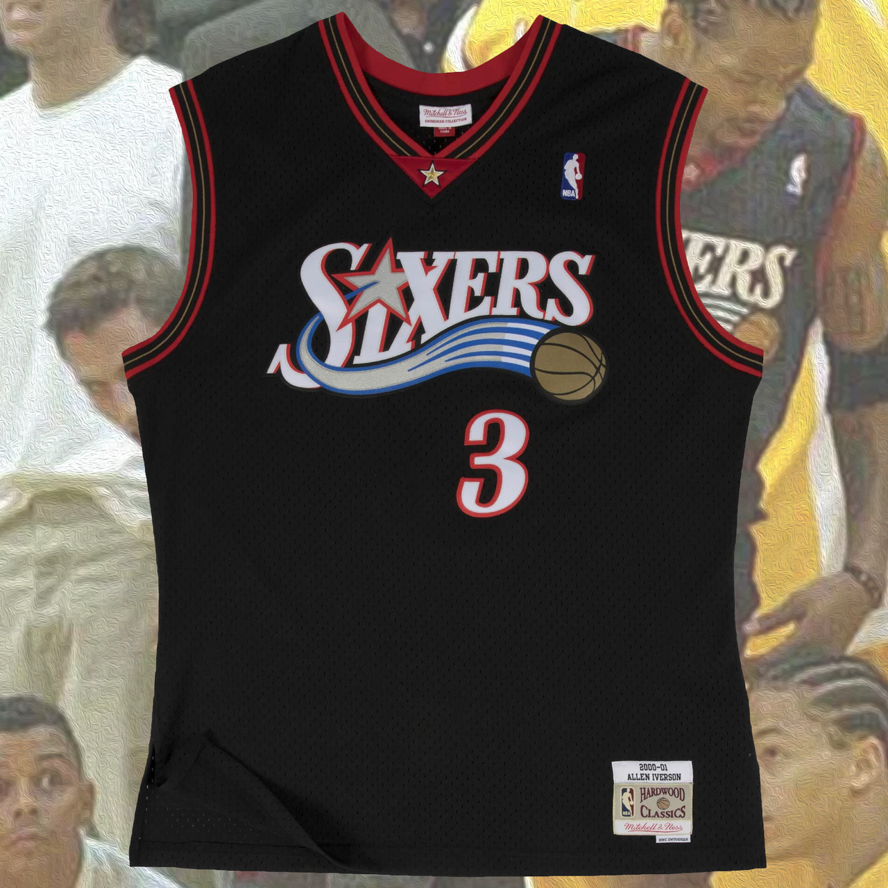 Allen Iverson 2000-2001 Philadelphia 76ers NBA Playoffs Throwback SwingMan Jersey | Black, Mitchell and Ness