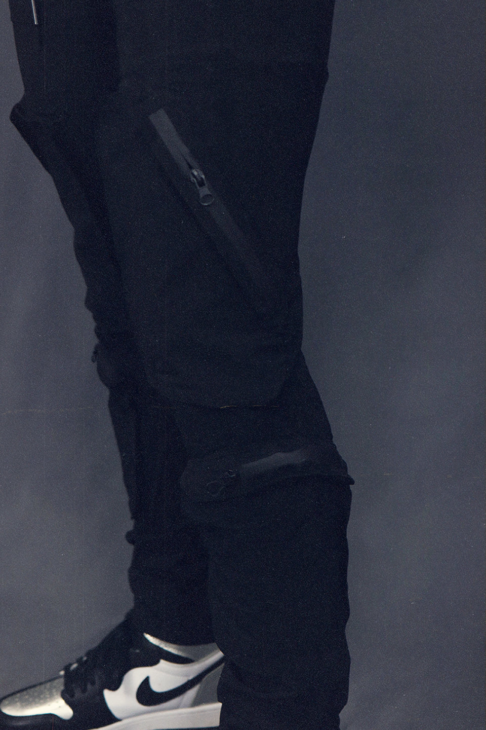 Men's Tactical Nylon Track Pants Street Sweatpants Utility Joggers with Zipper Pockets | Black side view