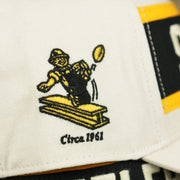 The Steelers VIntage Logo on the Throwback Pittsburgh Steelers Striped Wordmark Legacy Steelers Side Patch Crossroad Dad Hat | Bone Dad Hat