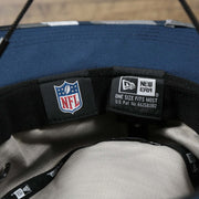 The NFL Tags and New Era Tags on the Seattle Seahawks NFL Summer Training Camp 2022 Camo Bucket Hat | Navy Bucket Hat