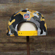 The backside of the Pittsburgh Steelers NFL OnField Summer Training 2022 Camo 9Fifty Snapback | Yellow Camo 9Fifty
