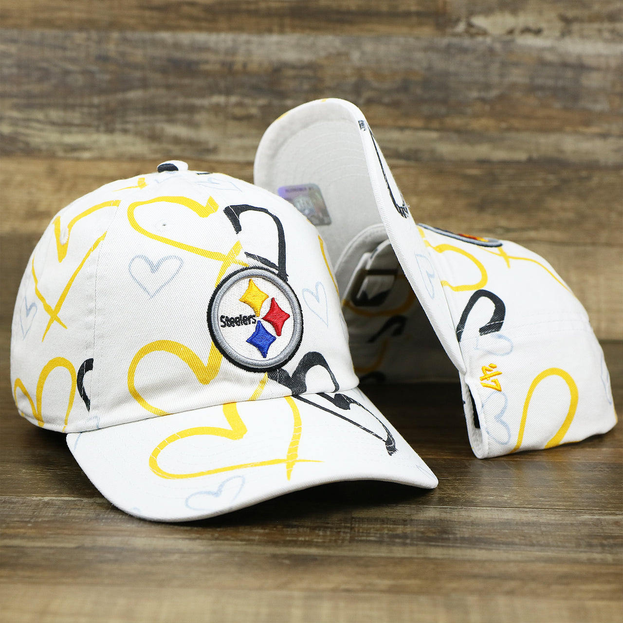 The Kids Pittsburgh Steelers Hearts All Over Print Dad Hat | White Kid’s Dad Hat