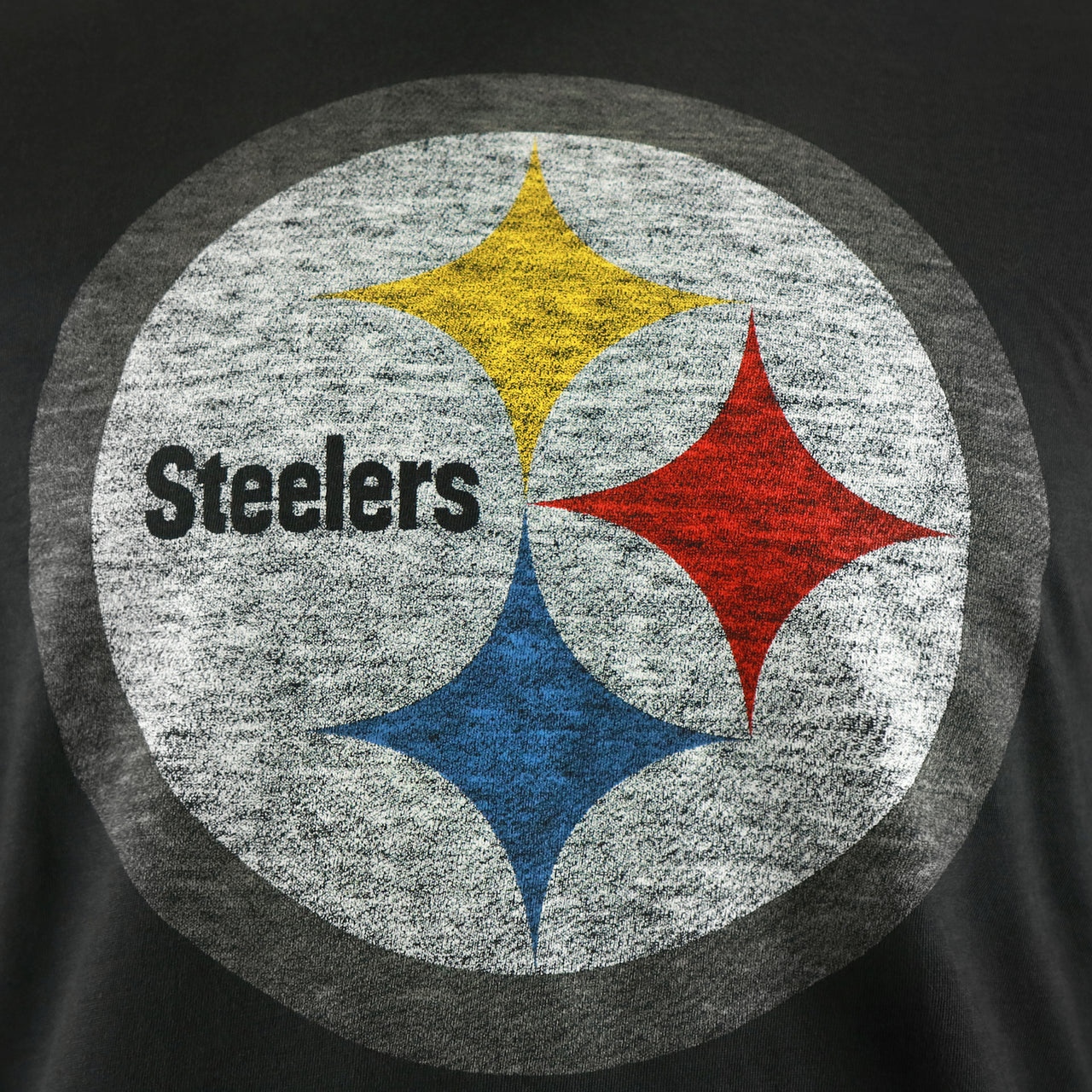 The Steelers Logo on the Pittsburgh Steelers Premier Franklin Worn Printed Steelers Logo Tshirt | Flint Black Tshirt