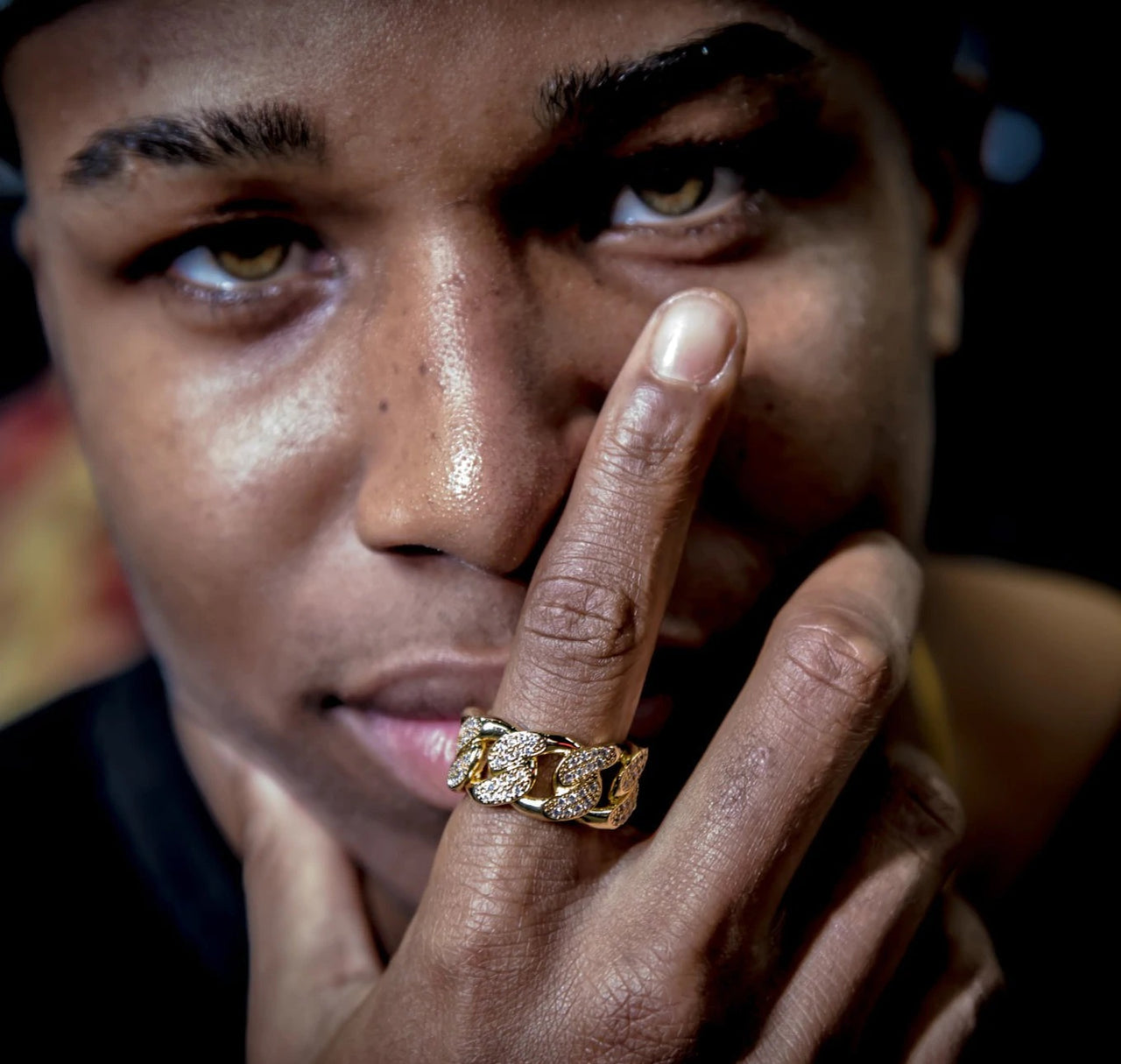 The Iced Out 18K Gold Plated Studded Cuban Link Ring | Golden Gilt