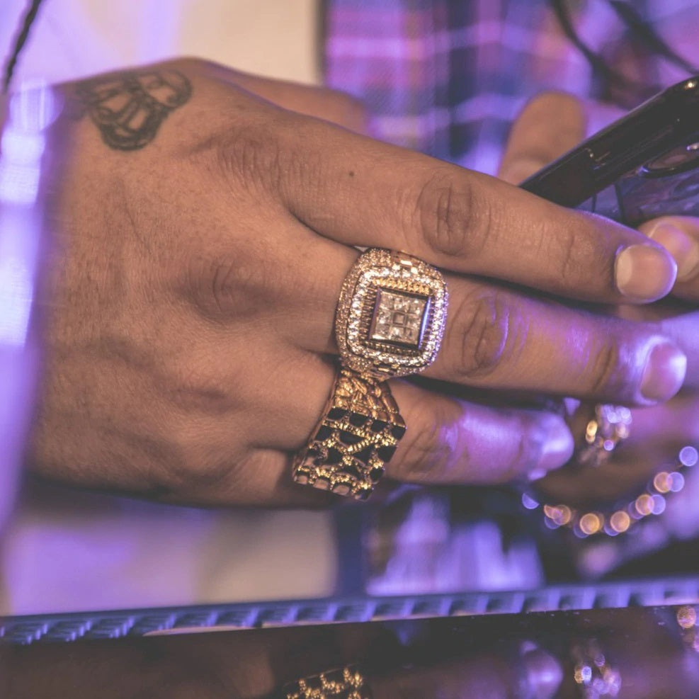 The Iced Out 18K Gold Plated Studded Championship Ring | Golden Gilt