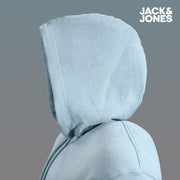 The hood on the Jack And Jones Trooper Blue Pullover Hoodie | Teal Hoodie