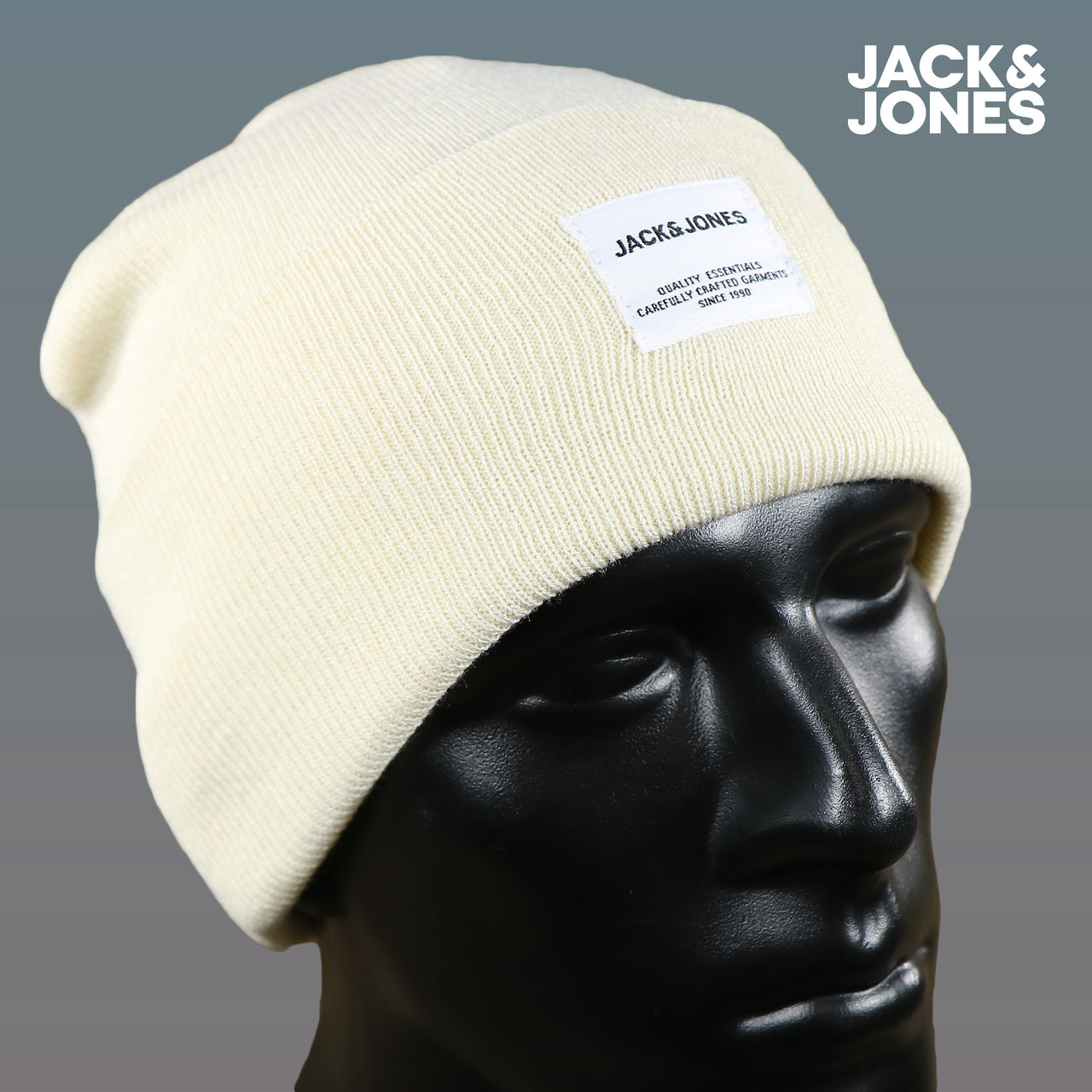 The Jack And Jones Turtle Dove High Cuff Knit Beanie | White Knit Beanie