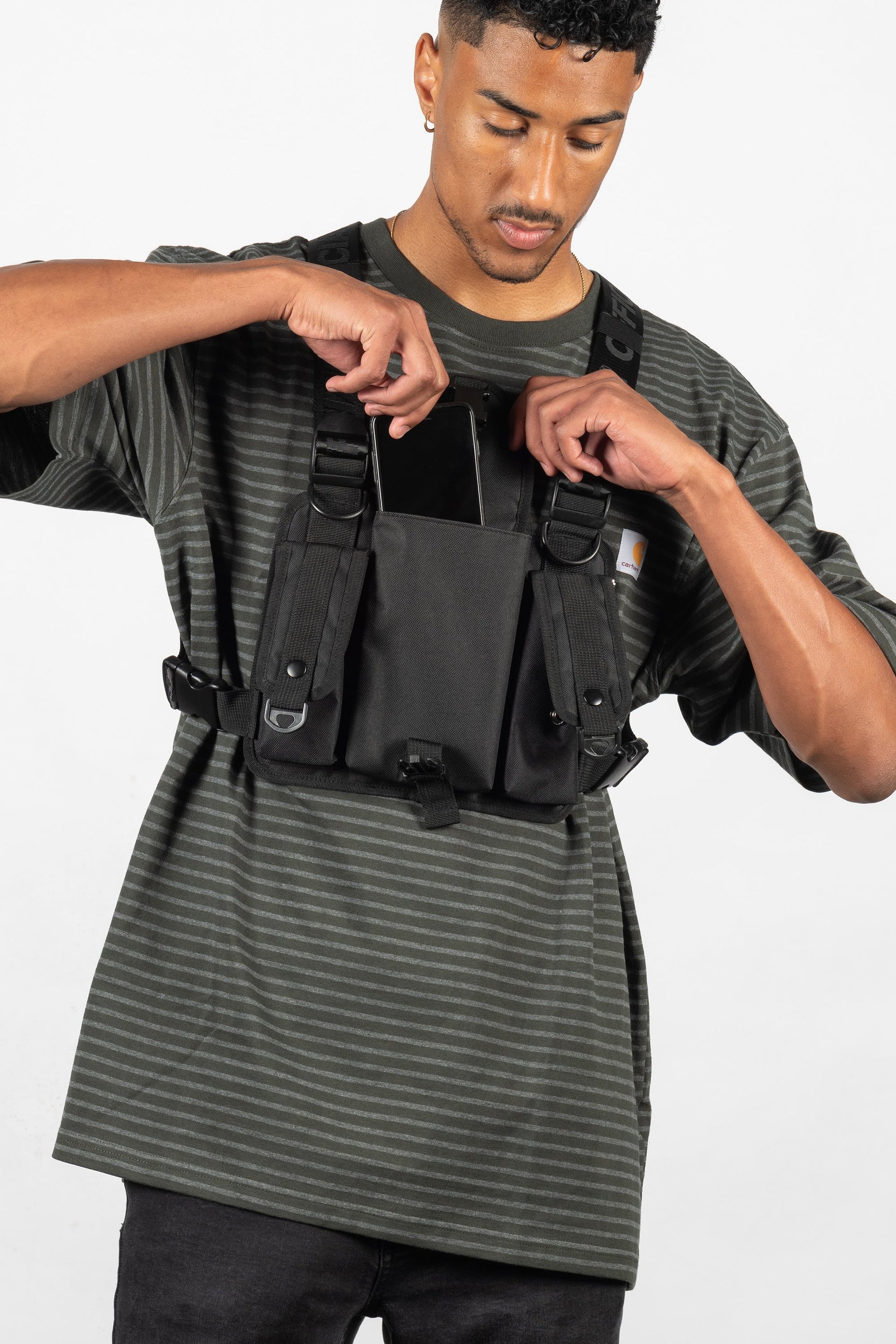 The main pocket opened on the Streetwear Tactics Chest Bag Utility Vest | Official Black