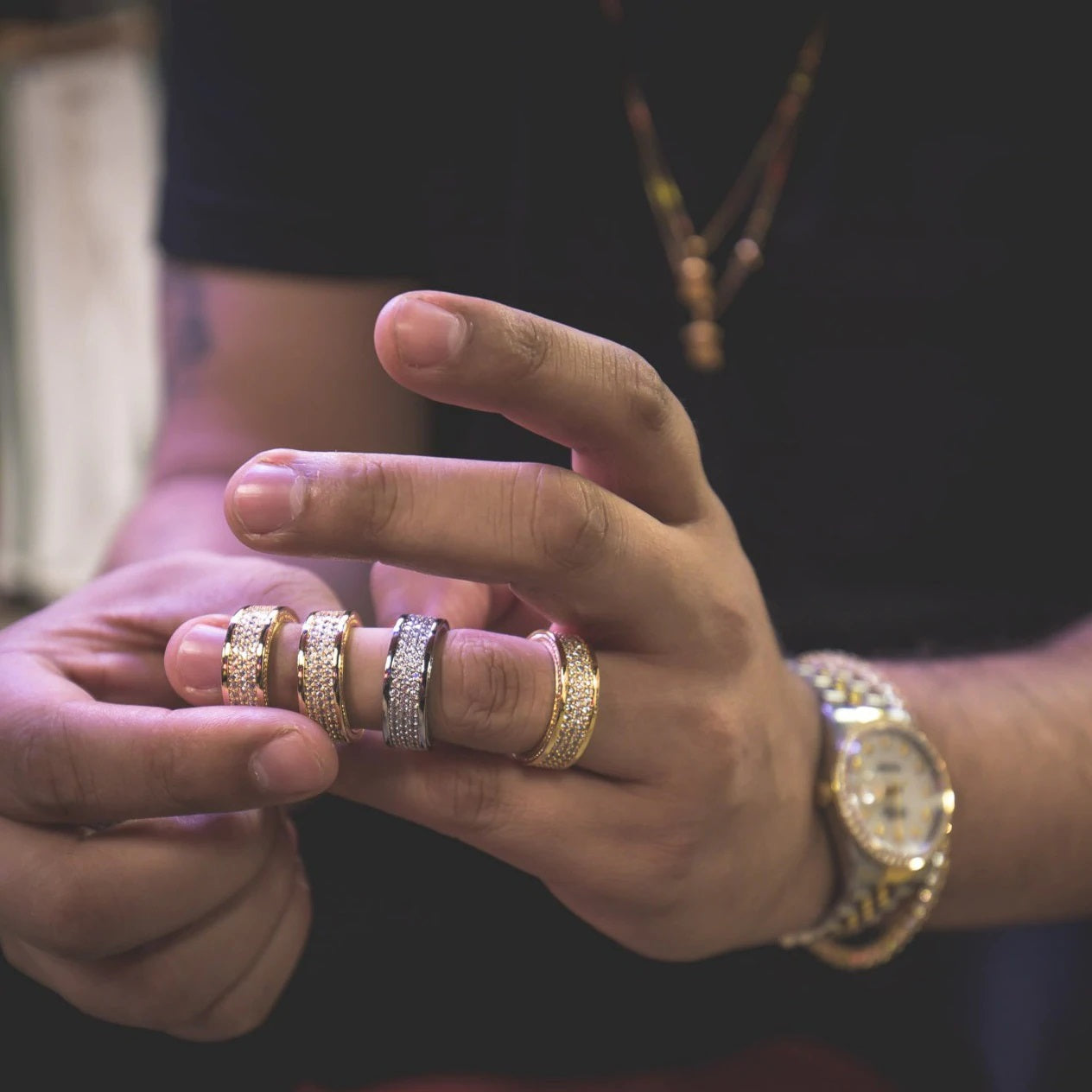 The Iced Out 18K Gold Plated Triple Row Eternity Ring | Golden Gilt