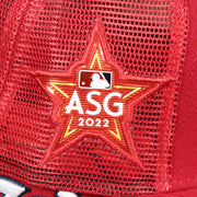 The ASG 2022 Side Patch on the Washington Nationals Metallic All Star Game MLB 2022 Side Patch 9Fifty Mesh Snapback | ASG 2022 Red Trucker Hat