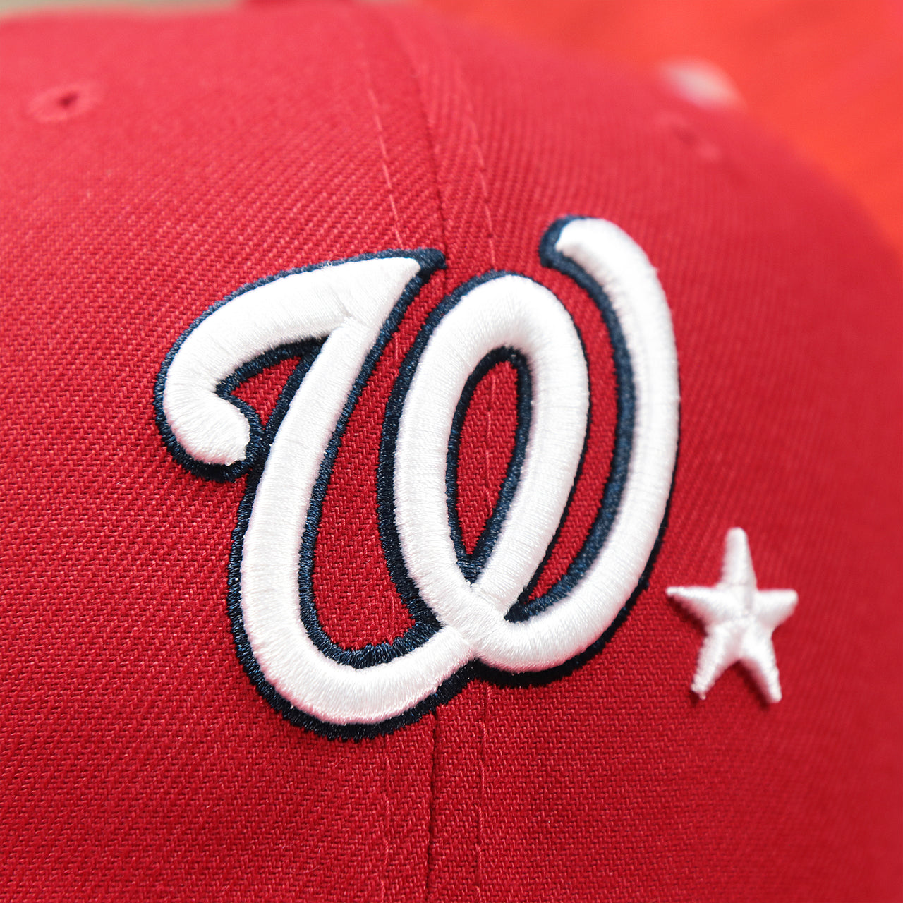 The Nationals Logo on the Washington Nationals Metallic All Star Game MLB 2022 Side Patch 9Fifty Mesh Snapback | ASG 2022 Red Trucker Hat