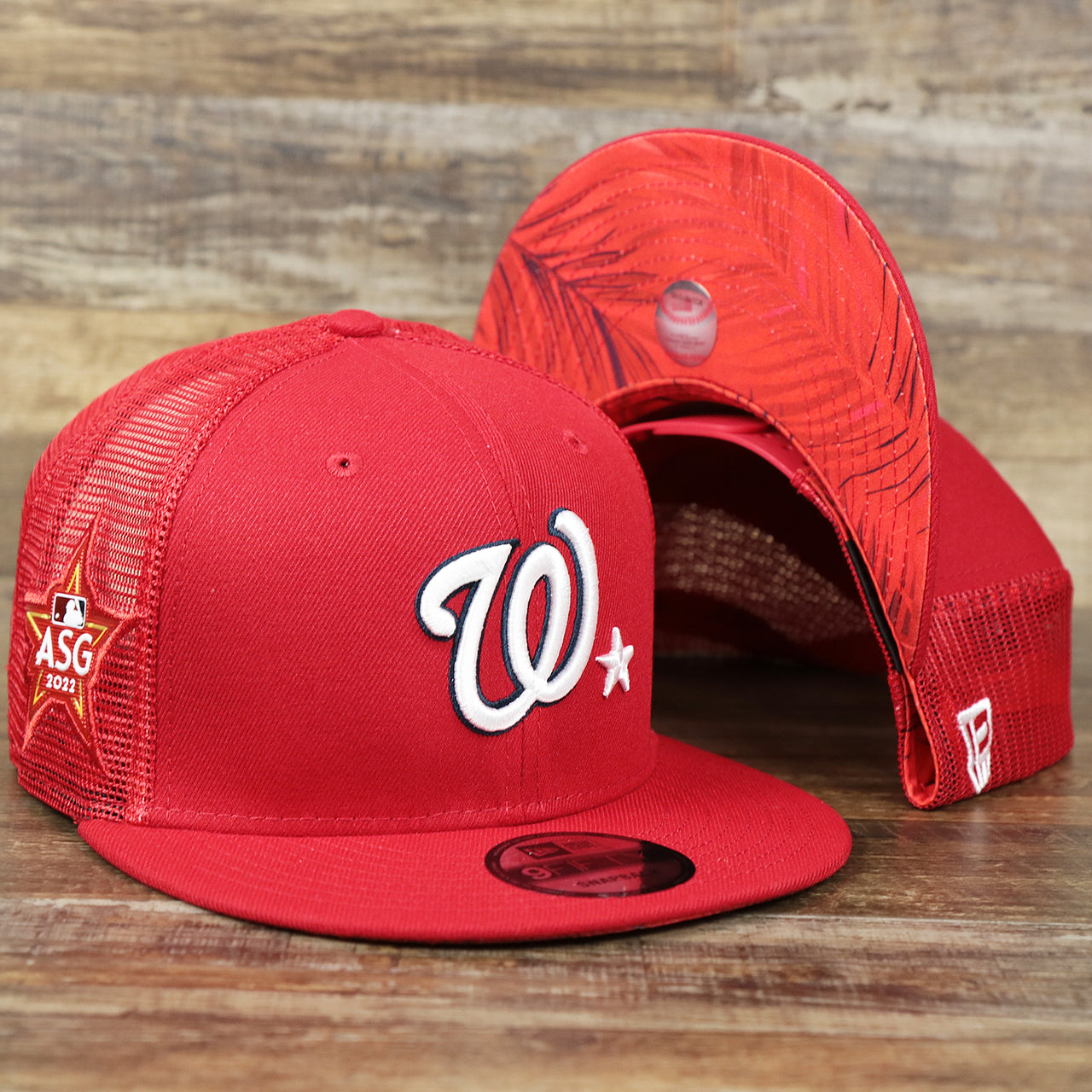 The Washington Nationals Metallic All Star Game MLB 2022 Side Patch 9Fifty Mesh Snapback | ASG 2022 Red Trucker Hat