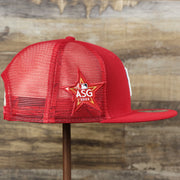 The wearer's right on the Washington Nationals Metallic All Star Game MLB 2022 Side Patch 9Fifty Mesh Snapback | ASG 2022 Red Trucker Hat