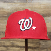 The front of the Washington Nationals Metallic All Star Game MLB 2022 Side Patch 9Fifty Mesh Snapback | ASG 2022 Red Trucker Hat