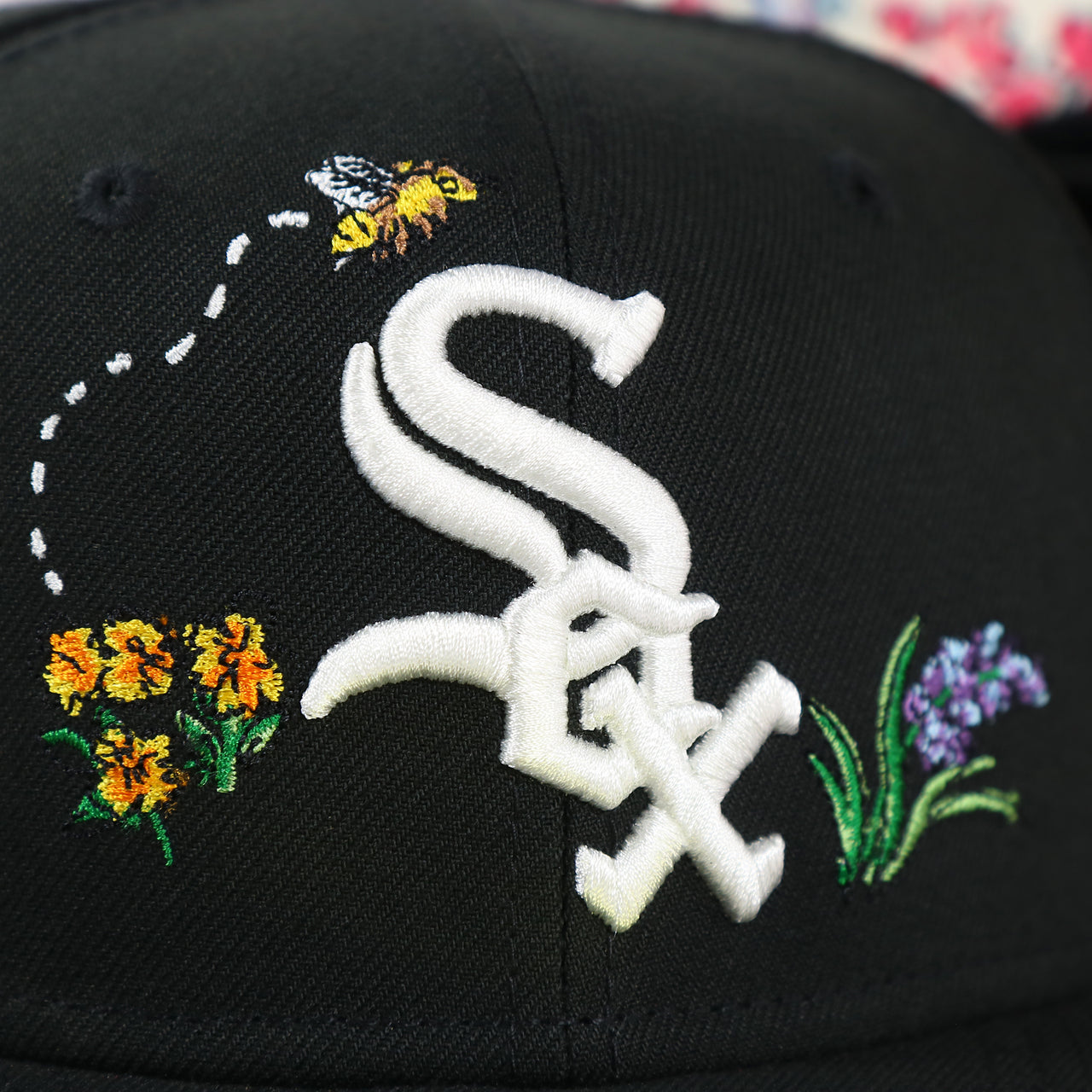 Chicago White Sox Floral Print Undervisor Spring Embroidery 59Fifty Fitted Cap | Black 59Fifty Cap