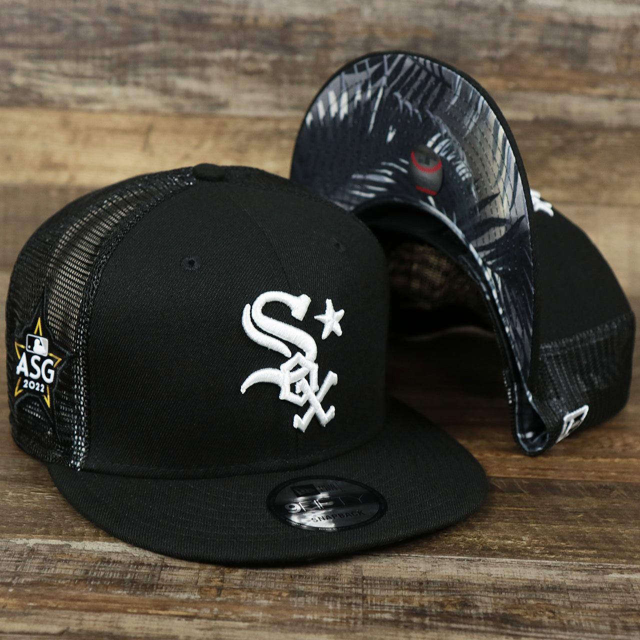 The Chicago White Sox Metallic All Star Game MLB 2022 Side Patch 9Fifty Mesh Snapback | ASG 2022 Black Trucker Hat