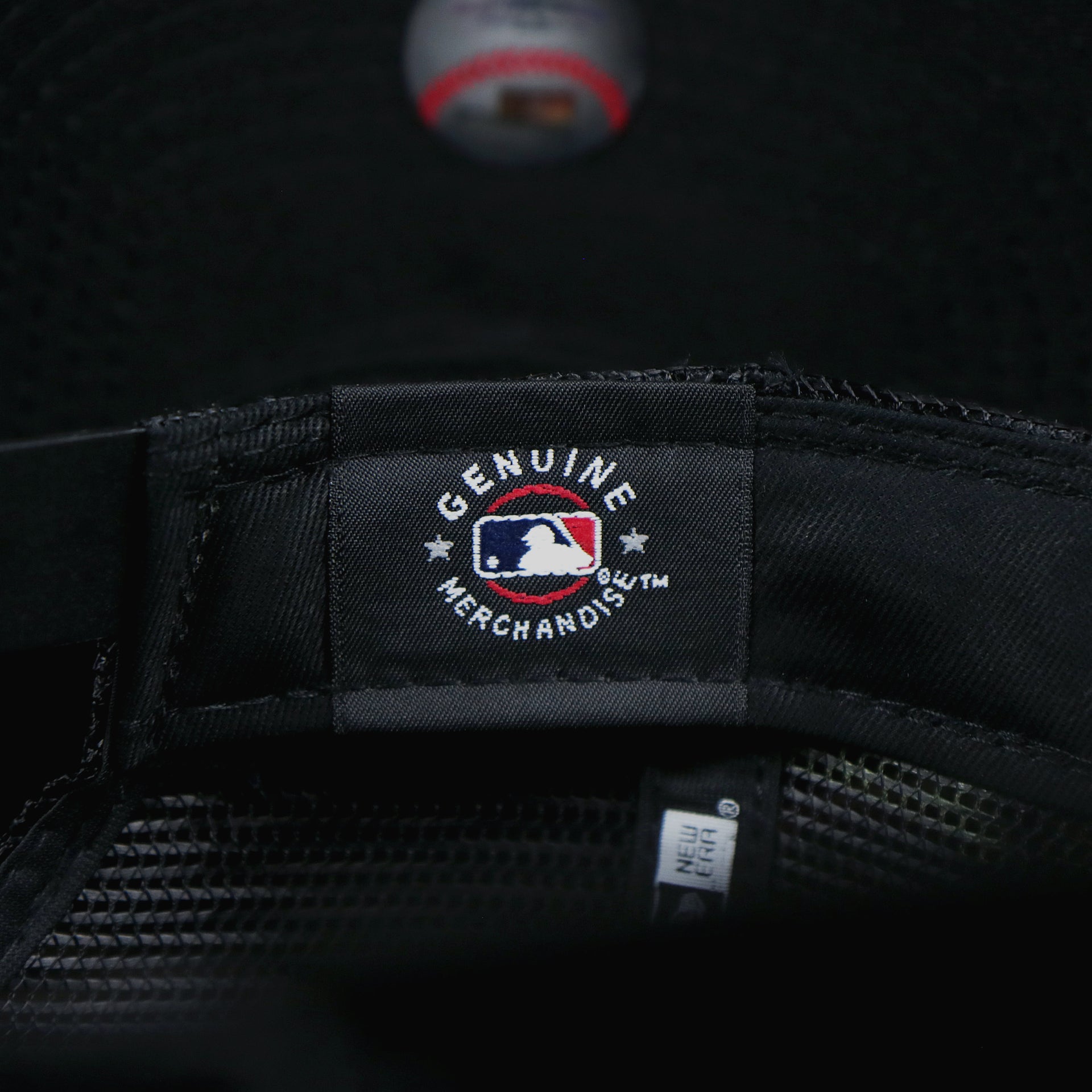 The MLB Merchandise on the New York Yankees Alpha Industries Flying A Mesh Print 9Forty Trucker Hat With Flight Tag | Black Trucker Hat