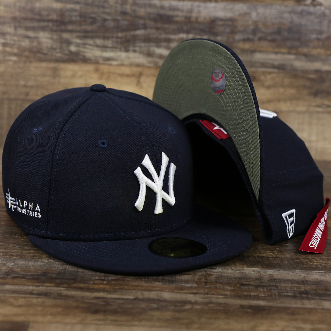 The New York Yankees Alpha Industries Side Patch Army Green Undervisor 59FIfty Fitted Cap With Hangtag | Navy Blue 59FIfty Cap