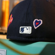 MLB Batterman logo on the back of the New York Yankees All Over Embroidered Chain Stitch Heart Pink Bottom 59Fifty Fitted Cap | Navy 59Fifty Cap