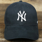 The front of the Toddler New York Yankees Gray Bottom Dad Hat | Navy Toddler Dad Hat