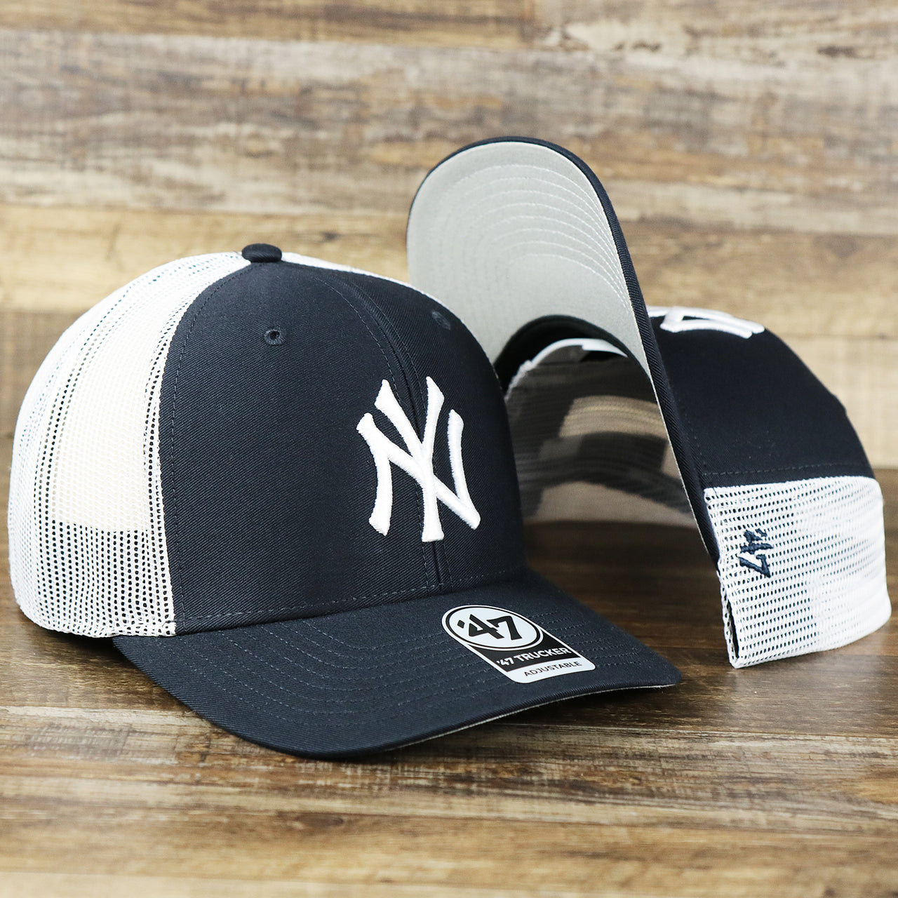 The New York Yankees Mesh Back Gray Bottom Trucker Hat | Navy Blue Dad Hat