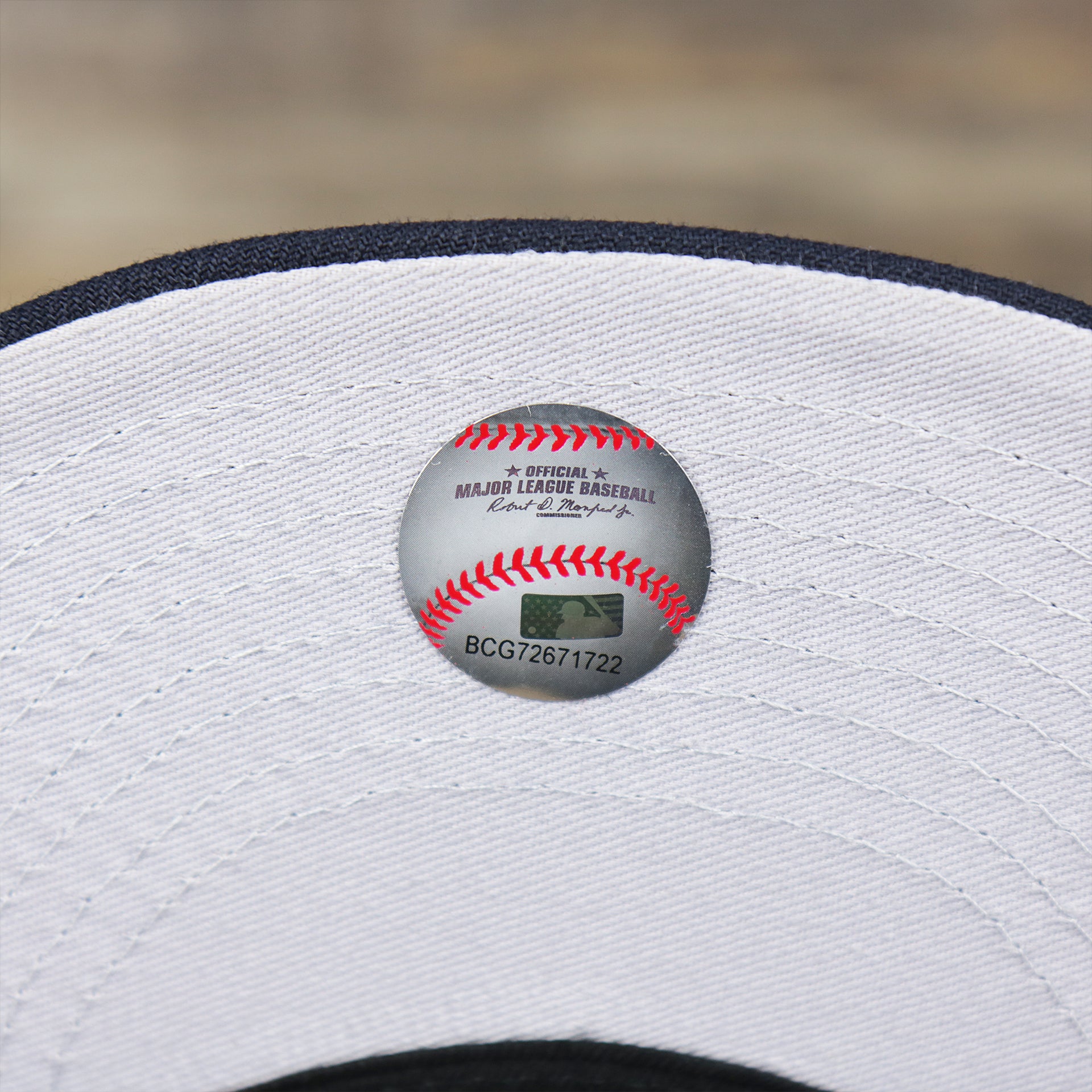 The MLB Sticker on the New York Yankees Crown Champions Gray Bottom World Championship Wins Embroidered Fitted Cap | Navy Blue 59Fifty Cap