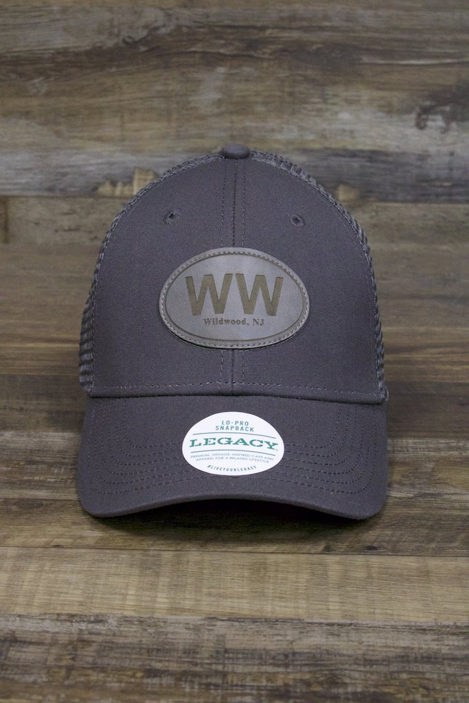 Wildwood hat | Wildwood New NJ Dark Gray Leather applique logo trucker hat